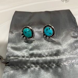 Turquoise Post Earrings set in silver.